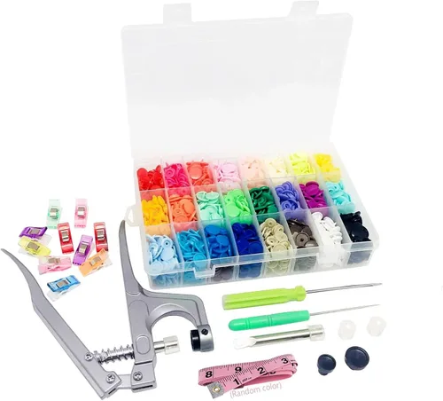 Miniatura 5 de FQTANJU Juego de alicates a presión, 1440 botones de plástico T5 con 10 clips de costura y 1 cinta métrica para coser, kit de cierres a presión