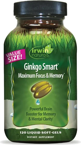 Irwin Naturals Ginkgo Smart - Suplementos cerebrales para la memoria y la concentración con Ginkgo Biloba, acetil-L-carnitina, DMAE y BioPerine para