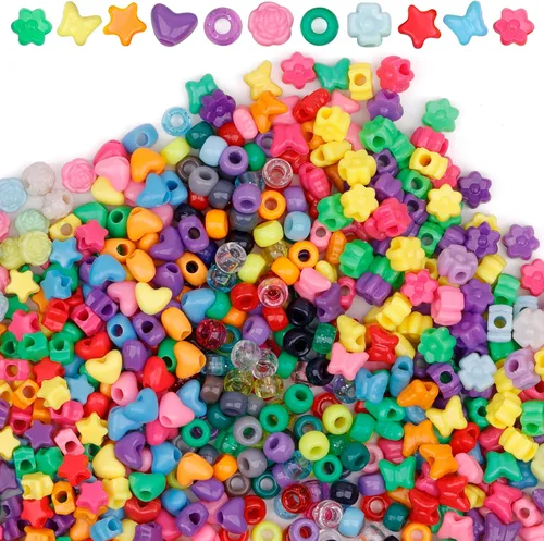 Miniatura 24 de Cuentas de plástico con forma de estrella, corazón, mariposa, caramelo y pony para hacer joyas, cuentas para el Día de San Valentín, cuentas