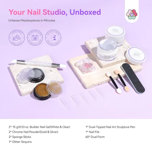 Miniatura 6 de SAVILAND Gel de uñas sólido antiadherente avanzado: transparente y blanco para esculpir instantáneamente 3D, gel para esculpir uñas con polvo