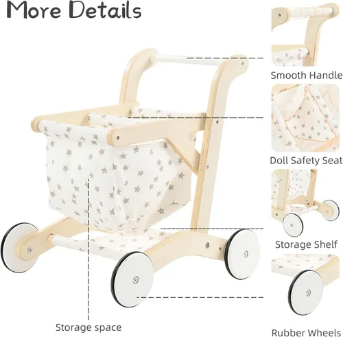 Miniatura 4 de labebe Cochecito de muñeca para bebé, juguete de empuje para niños pequeños, carrito de compras para niñas y niños de 1 año de edad, caminante