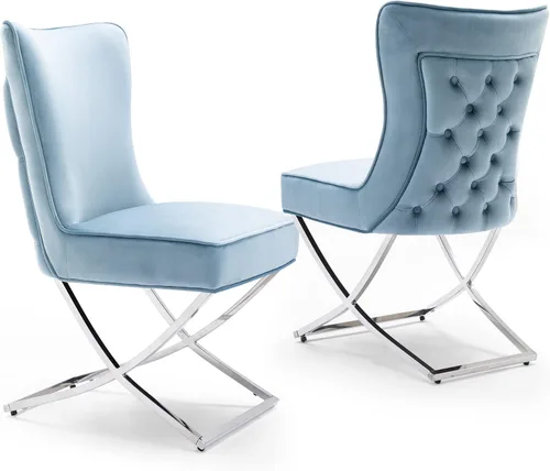 Miniatura 21 de LOULENS Elegance - Juego de 2 sillas de comedor de terciopelo, lujosas sillas de comedor tapizadas acolchadas, sillas decorativas de terciopelo real