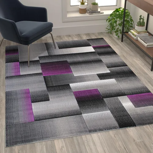 Miniatura 17 de Flash Furniture Elio Collection - Alfombra de área con patrón de bloques de color, alfombra de olefina azul de pelo alto, alfombra de área de 2 x 3
