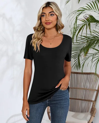 Miniatura 4 de Riyiper 2 piezas de camisetas para mujer con cuello redondo, camiseta básica casual para mujer