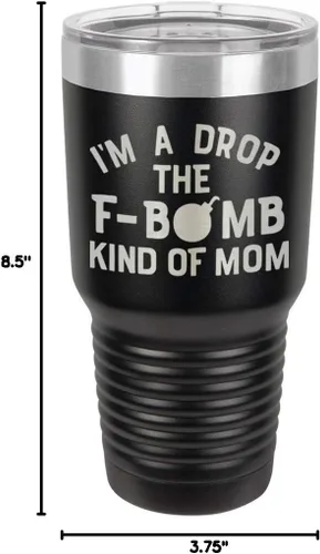 Miniatura 10 de I'M A DROP THE F BOMB KIND OF MOM Vaso negro de 30 onzas con popote y tapa superior deslizante Taza de viaje de acero inoxidable Comparar