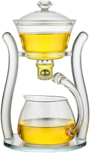 Miniatura 7 de Lazy Kungfu Tetera de vidrio semiautomática tetera succión automática tetera de preparación de agua Oficina Flor Juego de té de vidrio