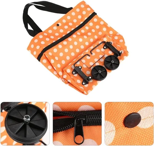 Miniatura 8 de Bolsa de compras, tela Oxford, bolsas de compras reutilizables con ruedas enrollables de doble propósito plegable para tienda (12-naranja)