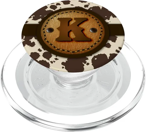 Miniatura 9 de Brown Cow Western Print Monogram - Letra inicial K PopSockets intercambiable PopGrip