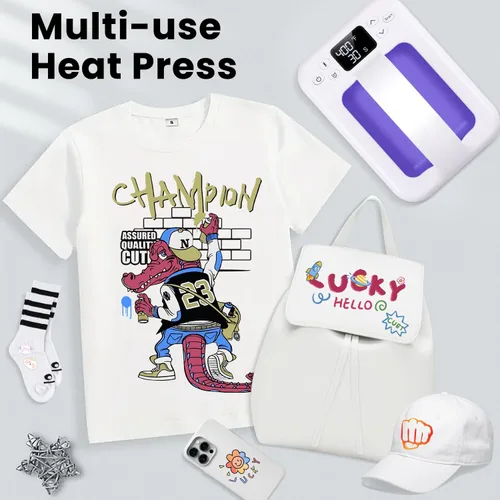 Miniatura 2 de Máquina de prensa de calor para camisetas, mini prensa de calor portátil de 7 x 5 pulgadas, calor rápido y uniforme, máquina impresora de camisetas