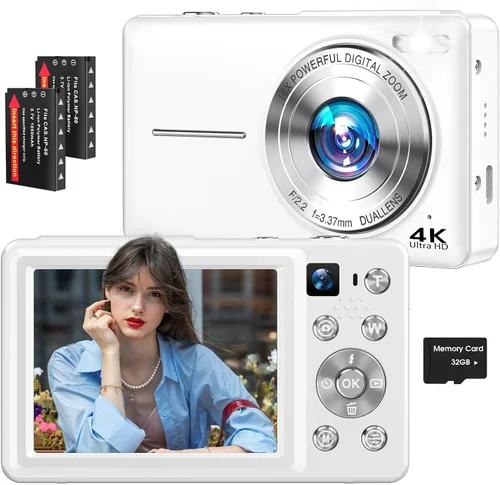 Miniatura 9 de Cámara digital 4K, cámara de videoblogs de 64 megapíxeles con enfoque automático y lente dual, zoom digital 16X, cámara compacta de YouTube
