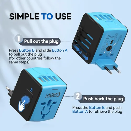 Miniatura 2 de Unidapt Adaptador de viaje universal, adaptador de enchufe internacional rápido 2,4A 4-USB enchufe de alimentación europeo, cargador de pared de CA