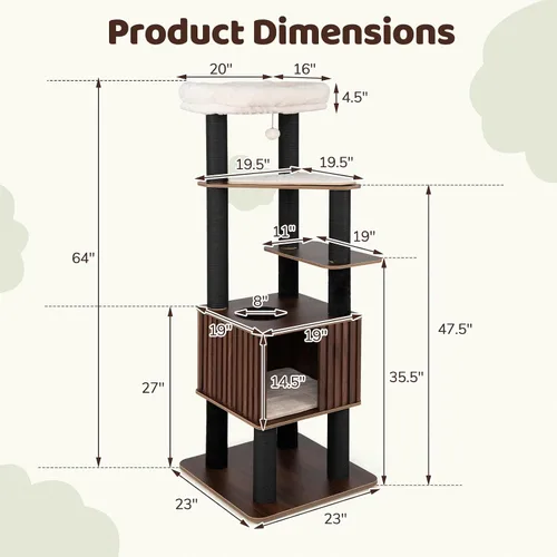 Miniatura 4 de PETSITE Árbol de madera para gatos de 64 pulgadas, torre para gatos moderna de varios niveles con postes rascadores, amplio condominio con agujero