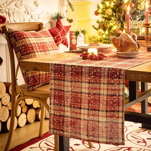 Miniatura 7 de Camino de mesa de Navidad a cuadros beige, caminos de mesa de vacaciones de invierno de 72 pulgadas de largo, decoraciones de Navidad