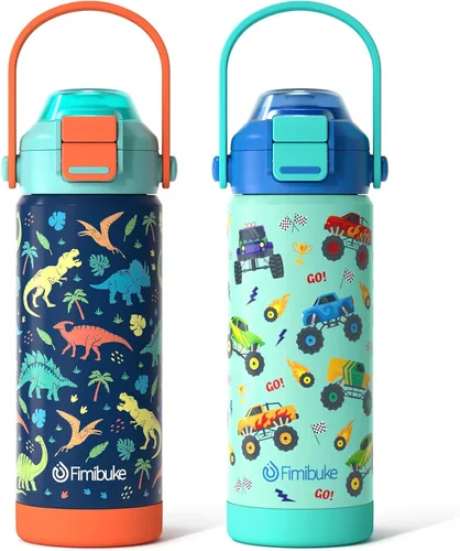 Miniatura 12 de Tazas aisladas para niños con pajita de apertura rápida y pico 2-en-1, tapa hermética de 14 onzas, acero inoxidable al vacío 18/8, sin BPA, tazas