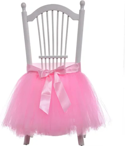 Miniatura 4 de FLYPARTY Falda de tul hecha a mano para silla tutú con lazo para fiesta, boda, baby shower, decoración del hogar (caqui, juego de 2)