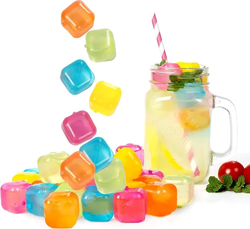 Cubos de hielo de plástico reutilizables, paquete de 25 cubos de hielo coloridos recongelables para bebidas, whisky, vodka o café, cubos de hielo