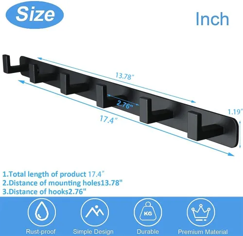 Miniatura 7 de Perchero, 6 Ganchos Triples de Acero Inoxidable Resistente, Ganchos de Pared Montados en la Pared, Barra de Ganchos Rústica para Ropa/Llaves