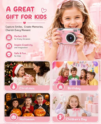 Miniatura 6 de Cámara digital para niños, cámara digital 4K para fotografía, cámara selfie de video HD 1080P de 48MP, con pantalla giratoria de 180° y flash