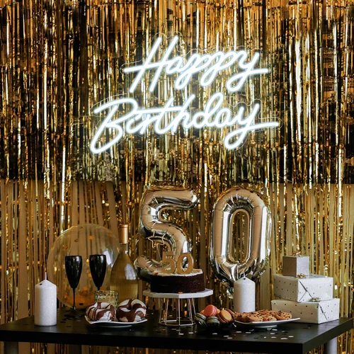 Miniatura 5 de Letrero de neón de feliz cumpleaños para decoración de pared, letrero con luz LED de feliz cumpleaños, luz de neón regulable alimentada por USB