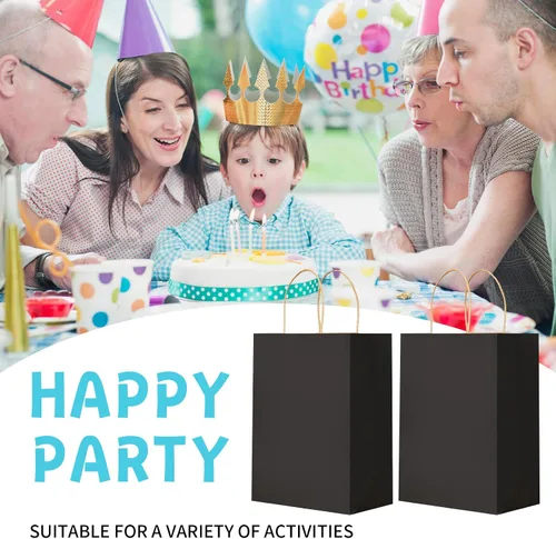 Miniatura 6 de METAPRINT 100 bolsas de regalo de papel de 8 x 4.5 x 10.8 pulgadas, bolsa de papel kraft negro con asas a granel para cumpleaños, bodas, fiestas