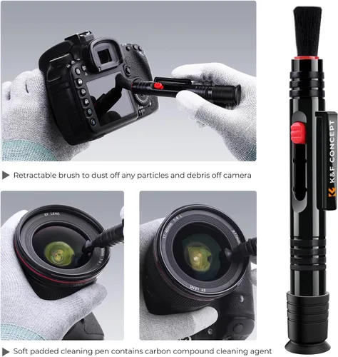 Miniatura 2 de K&F CONCEPT Bolígrafo profesional de limpieza de lentes con cepillo suave, bolígrafo de limpieza de lentes de cabeza de carbono compatible