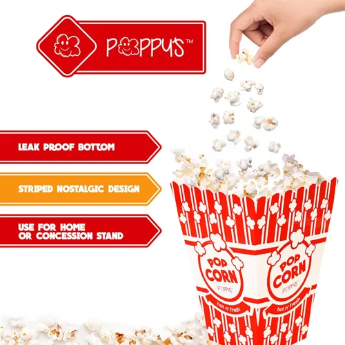 Miniatura 4 de Poppy's Cajas grandes para palomitas de maíz, paquete de 20 cubos de palomitas de maíz de grado concesión de 46 onzas, accesorios para máquinas