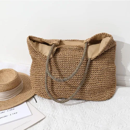 Miniatura 8 de Rejolly Bolso de mano de paja para mujer, para playa, verano, vacaciones, estilo bohemio, de ratán, bolso grande de hombro tejido