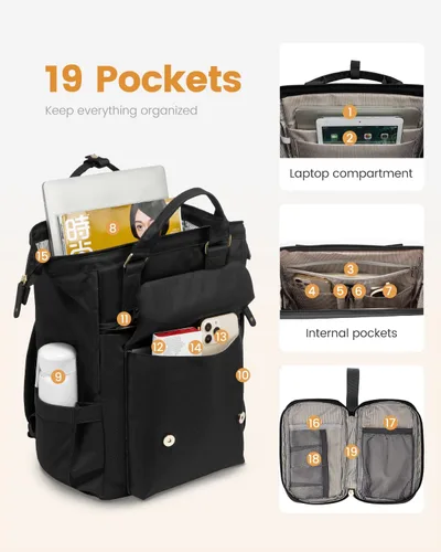 Miniatura 3 de Mochila para portátil para mujeres, mochila de viaje para trabajo y colegio, mochila escolar, 15,6 pulg., versión mejorada, Mochilas Tote 1