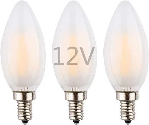 Miniatura 7 de Bombilla LED de bajo voltaje de 12 voltios, CA/CC 12 V, 6 W 600 Lm, regulable, luz blanca cálida, base pequeña E12, punta de llama de vidrio