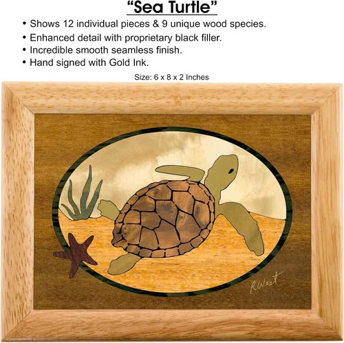 Miniatura 2 de MarqArt Joyero de madera de tortuga marina, hecho a mano en Estados Unidos, calidad inigualable, único, no hay dos iguales, obra original de arte