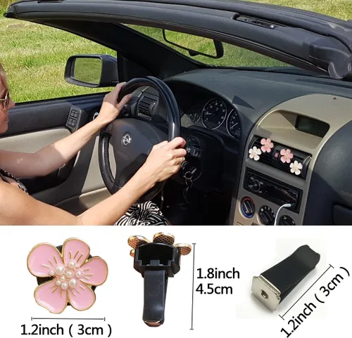 Miniatura 3 de Clips de Ambientadores para Ventilación 6 Piezas Lindos Accesorios de Carro con Flores para Mujeres y Niñas - Rosa y Blanco Decoraciones Estéticas