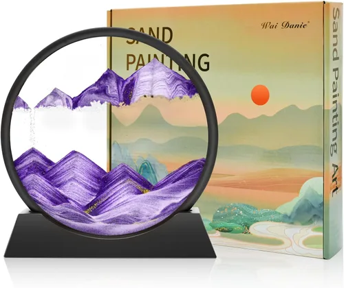 Miniatura 25 de Wai Danie - Cuadro de arena movediza 3D con forma de reloj de arena de mar profundo, pintura de movimiento líquido con marco de arena fluida Oro