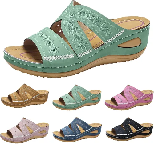 Miniatura 19 de Sandalias ortopédicas con soporte de arco, sandalias planas para exteriores, estilo bohemio, para caminar, cómodas, elegantes, informales