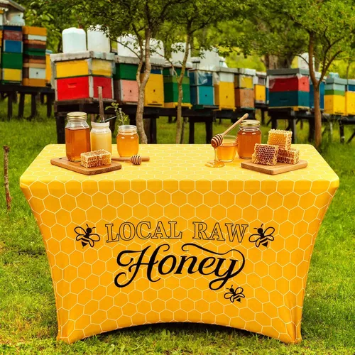 Miniatura 6 de Oudain Mantel local de 4 pies con soporte de miel cruda con temática de abeja, elástico, de elastano, resistente al viento, para vendedores de miel