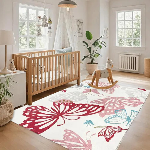 Miniatura 4 de USTIDE Butterflys Alfombra para Niños 5X7/55"x78" Alfombra de Área Lavable a Máquina para Dormitorio de Niñas Alfombra Suave para Sala de Estar Sala