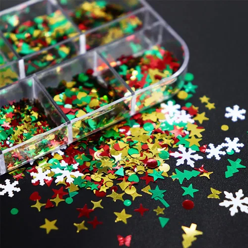 Miniatura 4 de 12 rejillas para arte de uñas de Navidad, lentejuelas holográficas 3D, copos de nieve láser, estrella, mariposa, invierno, vacaciones, purpurina