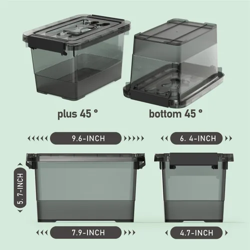 Miniatura 2 de Contenedores de almacenamiento de plástico negro con pestillo, paquete de 8 contenedores de plástico transparente con asa y tapa, multiusos, 4