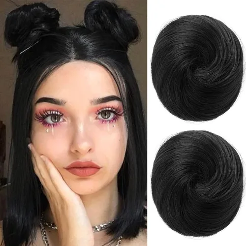 REECHO Piezas de cabello Space Bun, 2 extensiones de moño mini con clip de pinza en extensiones de moño falsas de orejas de gato y desordenadas