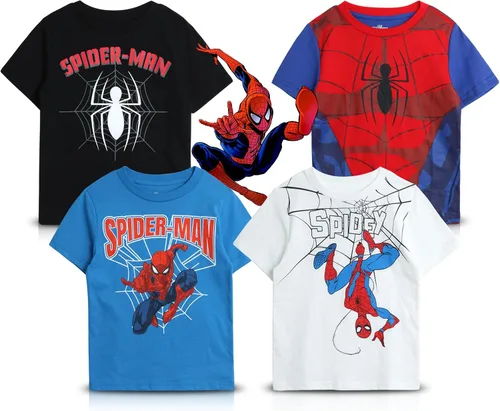 Marvel Camiseta de Spider-Man para niños, paquete de 4 camisetas gráficas de Spider-Verse Spidey Super Hero - Camiseta de Spider-Man para niños