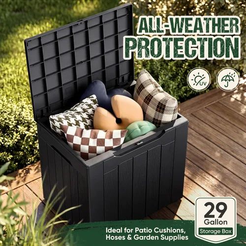 Miniatura 7 de Devoko 29 Gallon Waterproof Outdoor Storage Box Resin Deck Box Lockable and UV Resistant for Patio Furniture, Garden Tools (Black, 29 Gallon)