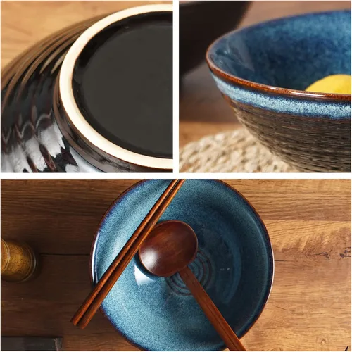 Miniatura 6 de Juego de cuencos de cerámica japonesa de ramen con palillos, cuencos Pho de 8 pulgadas y 40 onzas y tazón de sopa asiático y cucharas para fideos