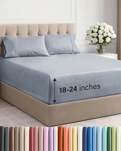 Miniatura 51 de Sábanas King divididas con bolsillos extra profundos, sábanas transpirables y refrescantes de 5 piezas, sábanas de lujo para hotel, suaves, sin 22