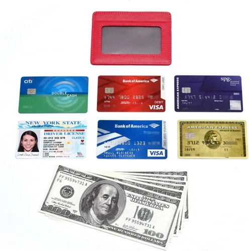 Miniatura 6 de Tarjetero para tarjetas de crédito, de cuero, delgada, minimalista, con bloqueo de RFID, talla única , rojo (Red With Id Window)