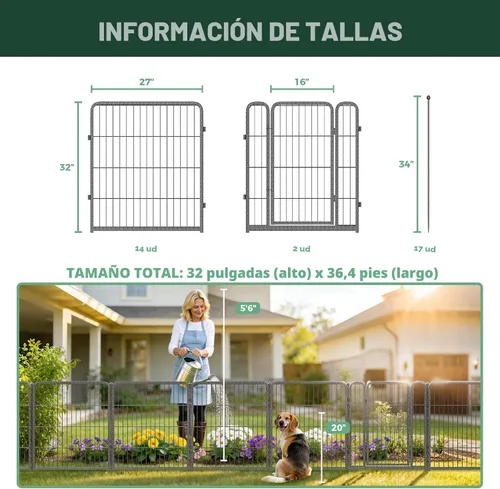 Miniatura 6 de FXW Valla de Jardín Exterior para el Patio – 32 pulg. (A) x 36.4 pies (L) Barrera de Metal Resistente para Animales para Perros y Conejos, Valla