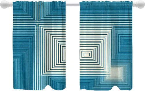 Miniatura 18 de Shrahala Abstract Pattern Geometric Blackout Window Curtains, Concentric Squares Thermal Insulated Curtains Grommet Long Drapes for Bedroom,Living
