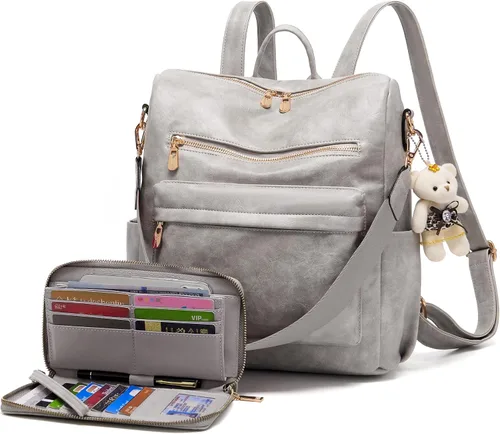 Miniatura 17 de Soperwillton Bolso de mochila para mujer. Bolsos de mano con diseño multiusos. Bolsa de hombro de cuero sintético. Bolsa de viaje. Juego de 2