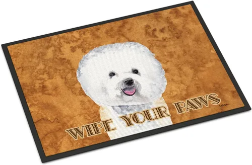 Caroline's Treasures SC9135MAT - Felpudo de puerta de entrada Bichon Frise Wipe Your Paws de 18 x 27 pulgadas, para interiores y exteriores, para