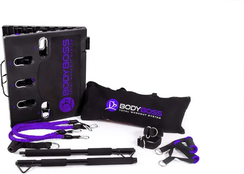 Miniatura 2 de BodyBoss 2.0 – Paquete de entrenamiento portátil completo para gimnasio en casa + bandas de resistencia – Barra de resistencia plegable, asas