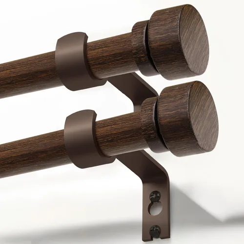 Miniatura 17 de Lootkell Barras de cortina de madera para ventanas de 66 a 120 pulgadas de diámetro, bohemio, decorativo, resistente, largo, ajustable, con diseño