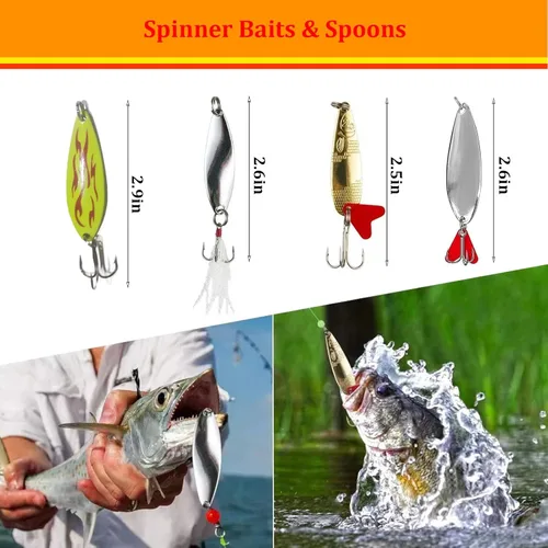 Miniatura 4 de WOLFSKIN Fishing Lures Kit, Fishing Baits Set, Included Crankbaits, Curly Tail Jigs, Spoons, Hooks, Weights, Fishing Accessories with Tackle Box